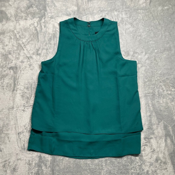 J. Crew Tops - J Crew Teal Sleeveless Layered Blouse Top Pleated Neck Size 0 XS
